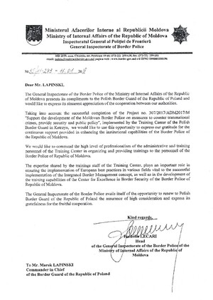 Podziękowanie Komendantowi Głównemu Straży Granicznej